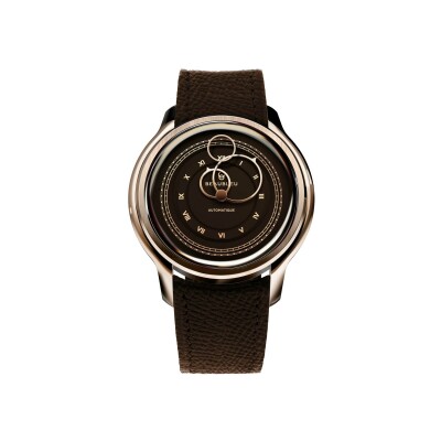 Montre BeauBleu La Pièce N.1 moka bracelet en cuir marron grainé