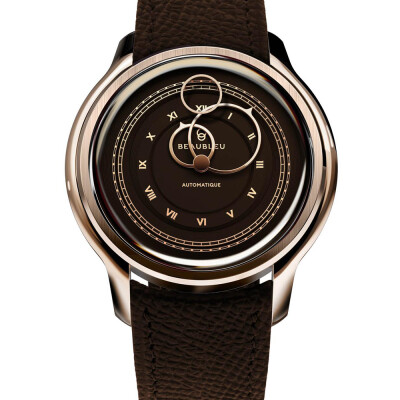 Montre BeauBleu La Pièce N.1 moka bracelet en cuir marron grainé