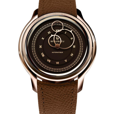 Montre BeauBleu La Pièce N.1 moka bracelet en cuir cognac grainé
