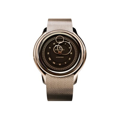 Montre BeauBleu La Pièce N.1 moka bracelet acier or rose