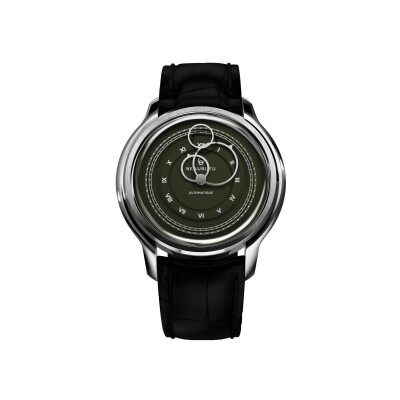 Montre BeauBleu La Pièce N.1 vert olive bracelet en cuir noir caïman