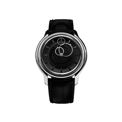 Montre BeauBleu La Pièce N.2 noir bracelet en cuir noir caïman