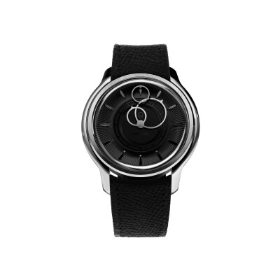 Montre BeauBleu La Pièce N.2 noir bracelet en cuir noir grainé