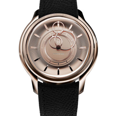 Montre BeauBleu La Pièce N.2 or rose bracelet en cuir noir grainé