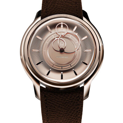 Montre BeauBleu La Pièce N.2 or rose bracelet en cuir marron grainé