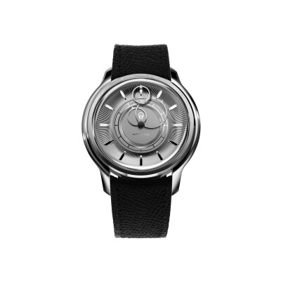 Montre BeauBleu La Pièce N.2 argent bracelet en cuir noir grainé