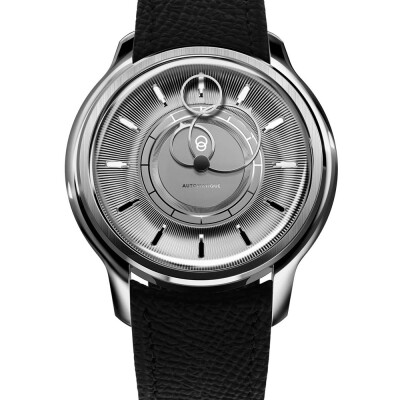 Montre BeauBleu La Pièce N.2 argent bracelet en cuir noir grainé
