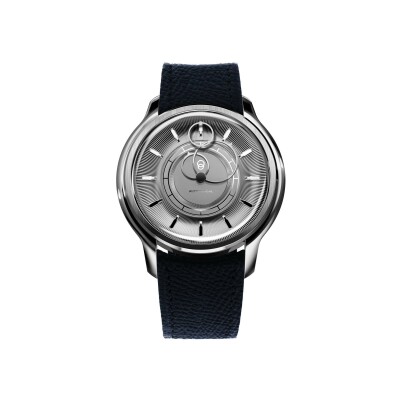 Montre BeauBleu La Pièce N.2 argent bracelet en cuir bleu grainé