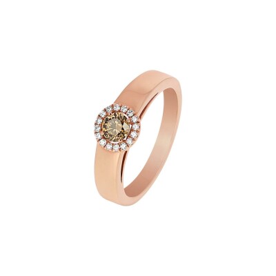 Bague en or rose, diamants et diamants bruns