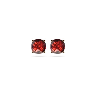 Boucles d'oreilles Puces Cesare Pompanon Poppy Blue en or rose et grenat