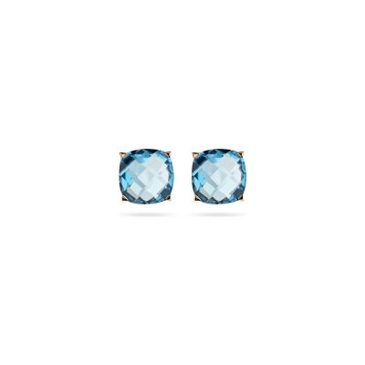 Boucles d'oreilles Puces Cesare Pompanon Poppy Blue en or rose et topaze london blue