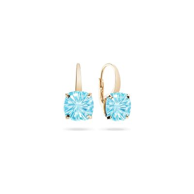 Boucles d'oreilles Dormeuses Cesare Pompanon Poppy Carved en or rose et topaze swiss blue