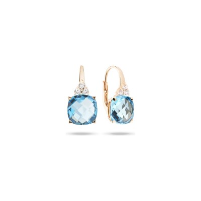 Boucles d'oreilles Dormeuses Cesare Pompanon Poppy Blue solitaire en or rose, diamants et topaze swiss blue