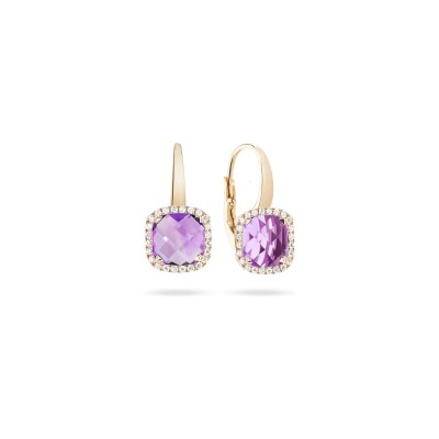 Boucles d'oreilles Dormeuses Cesare Pompanon Poppy Blue en or rose, diamants et améthyste
