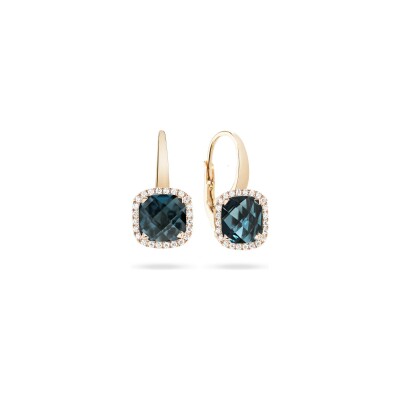 Boucles d'oreilles Dormeuses Cesare Pompanon Poppy Blue en or rose, diamants et topaze london blue
