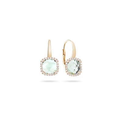 Boucles d'oreilles Dormeuses Cesare Pompanon Poppy Blue en or rose, diamants et prasiolite
