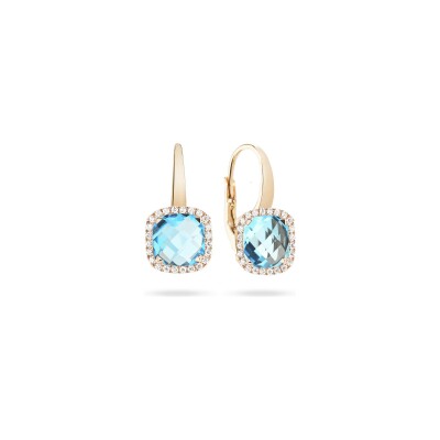 Boucles d'oreilles Dormeuses Cesare Pompanon Poppy Blue en or rose, diamants et topaze swiss blue