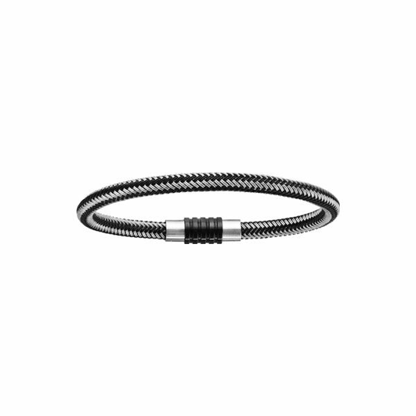 Bracelet acier fermoir pvd noir aimanté et visse tressé pvd noir et gris 19.5cm