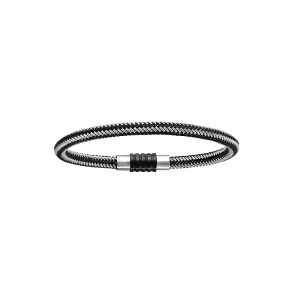 Bracelet acier  fermoir pvd noir aimanté et visse tressé pvd noir et gris 21cm