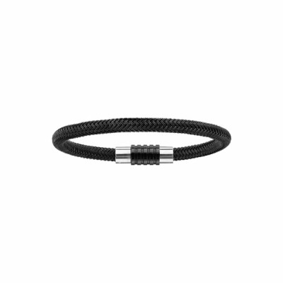 Bracelet acier  fermoir pvd noir aimanté et visse tressé pvd noir 19.5cm