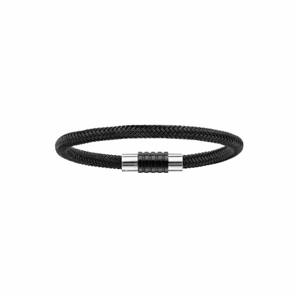 Bracelet acier  fermoir pvd noir aimanté et visse tressé pvd noir 21cm