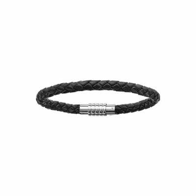 Bracelet acier  fermoir aimanté et visse cuir bovin noir 18cm