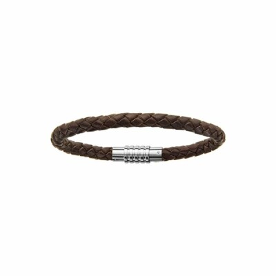 Bracelet acier  fermoir aimanté et visse cuir bovin marron 19.5cm