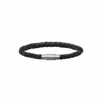 Bracelet acier fermoir aimanté et visse cuir bovin noir 19.5cm