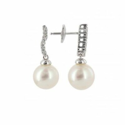 Boucles d'oreilles en or blanc, diamants et perles de culture