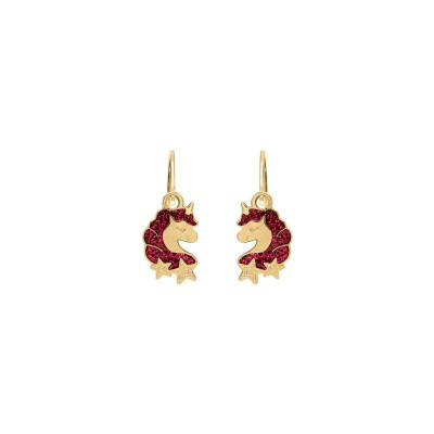 Boucles d'oreilles licorne en or jaune et laque