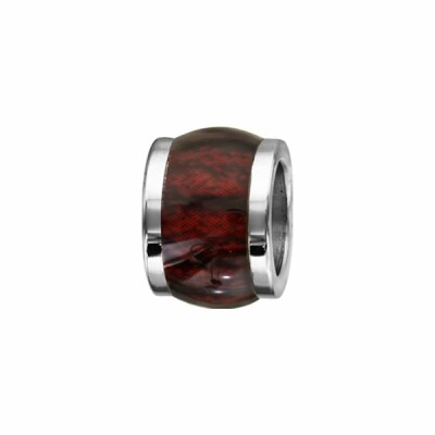 Charms acier forme tonneau marron foncé imitation bois