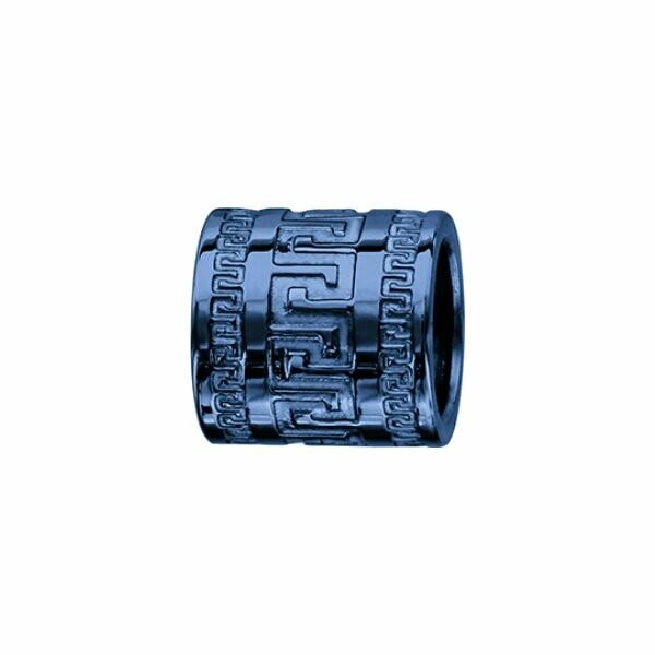 Charms acier et pvd bleu forme tube motif grecque