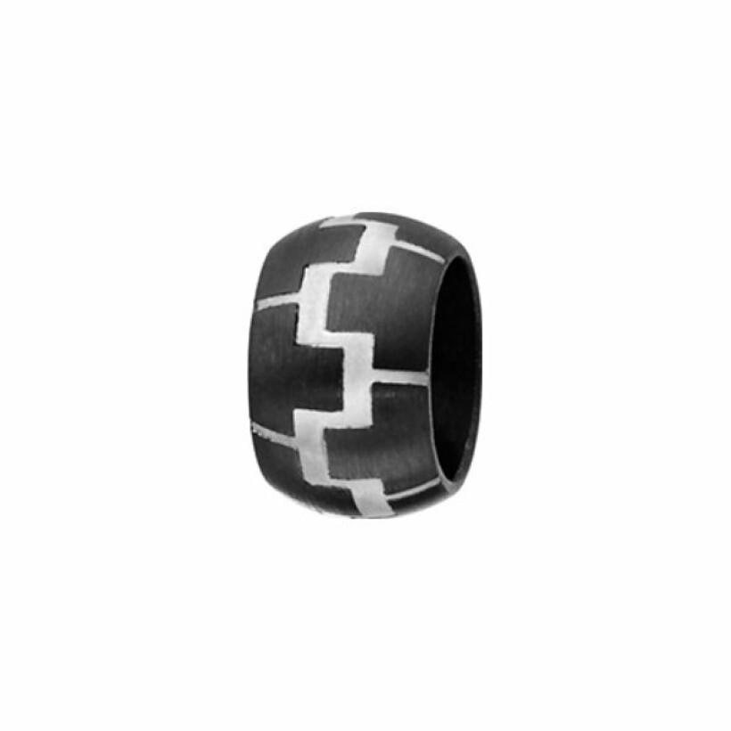 Charms acier et pvd noir anneau bombe motif zig zag