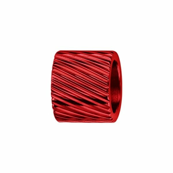 Charms aluminium anodise rouge forme tube strié