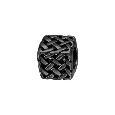 Charms acier et pvd noir cube et tresse relief