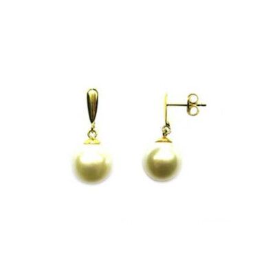 Boucles d'oreilles en or jaune et perles blanches d'eau douce