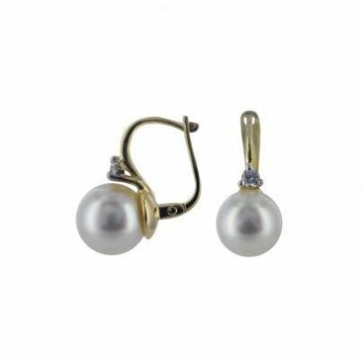 Boucles d'oreilles en or jaune, diamants et perles de Tahiti
