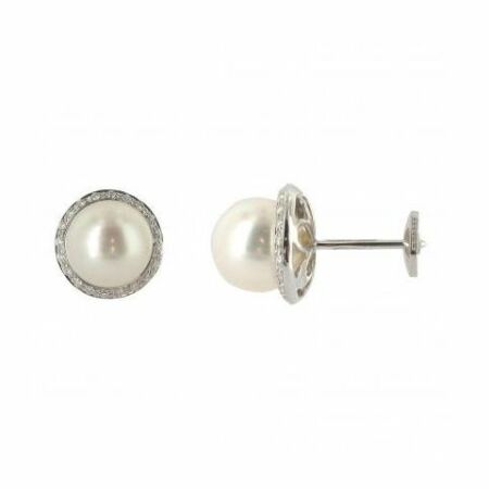 Boucles d'oreilles en or blanc, diamants et perles de culture