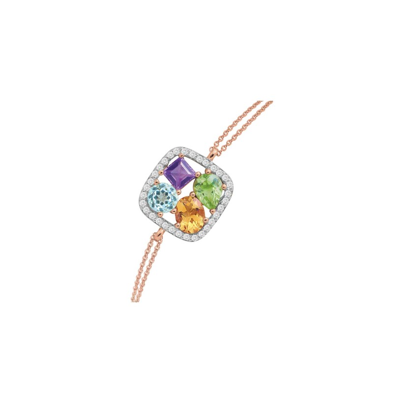 Bracelet or rose, diamants et pierres multicolores