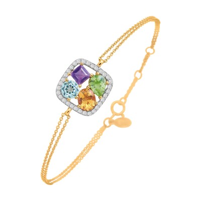 Bracelet or jaune, diamants et pierres multicolores