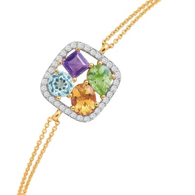 Bracelet or jaune, diamants et pierres multicolores