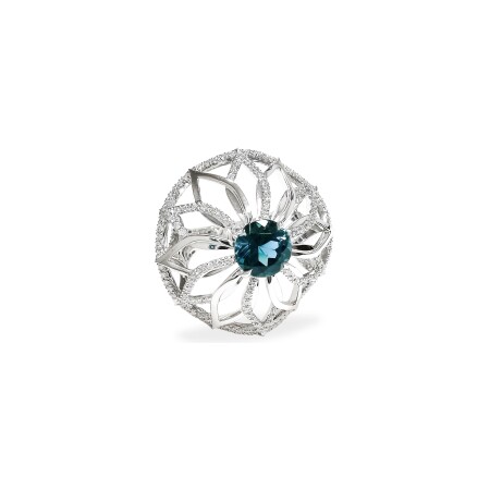 Bague Isabelle Barrier en or blanc, tourmaline bleue et diamants, taille 55