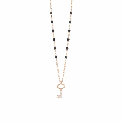 Collier Gigi Clozeau Clé en or rose, résine noire et diamants