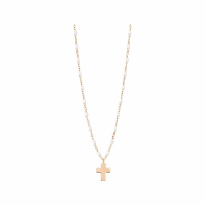 Collier Gigi Clozeau Croix en or rose et résine blanche, 42cm