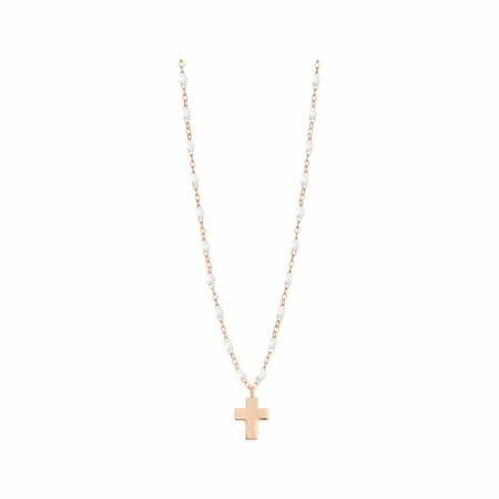 Collier Gigi Clozeau Croix en or rose et résine blanche, 42cm