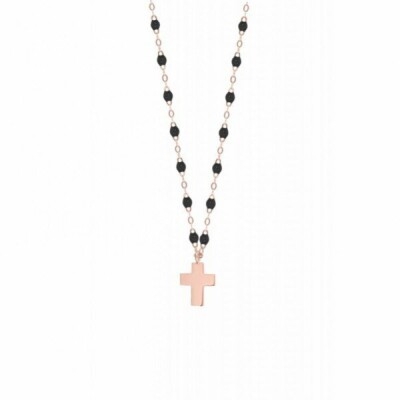 Collier Gigi Clozeau Croix en or rose, résine noire, taille 42cm