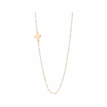 Collier Gigi Clozeau Croix de cÃ´té en or rose et résine blanche, 42cm