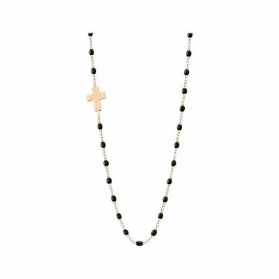 Collier Gigi Clozeau Croix de cÃ´té en or rose et résine noire, taille 42cm