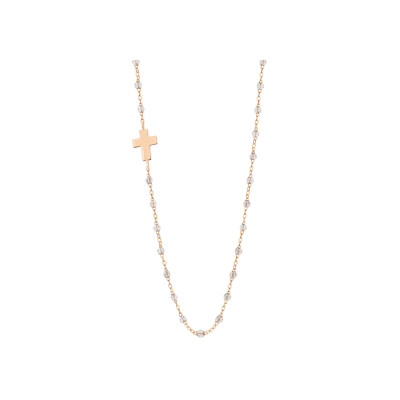 Collier Gigi Clozeau Croix en or rose et résine sparkle, taille 42cm