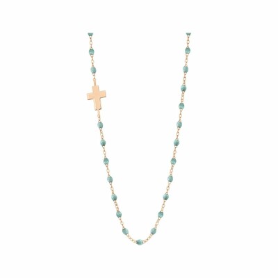 Collier Gigi Clozeau Croix en or rose, résine glacier, taille 42cm